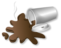 spilled coffee and coffee cup