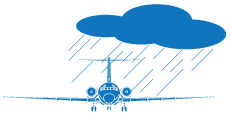 aircraft with rain cload over
